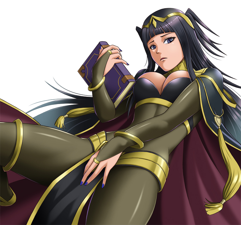 1girl, black_eyes, black_hair, bodysuit, book, breasts, bridal_gauntlets, cape