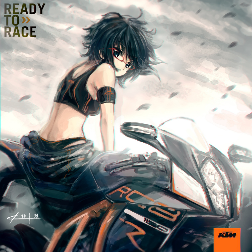 1girl, armband, back, black_hair, blue_eyes, glasses, highres, kouson33
