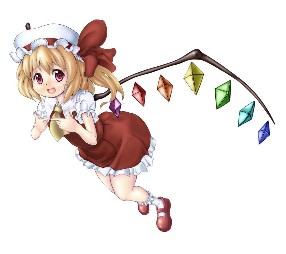 blonde_hair, flandre_scarlet, hat, ponytail, red_eyes, short_hair, side_ponytail, sipu, solo, touhou, wings