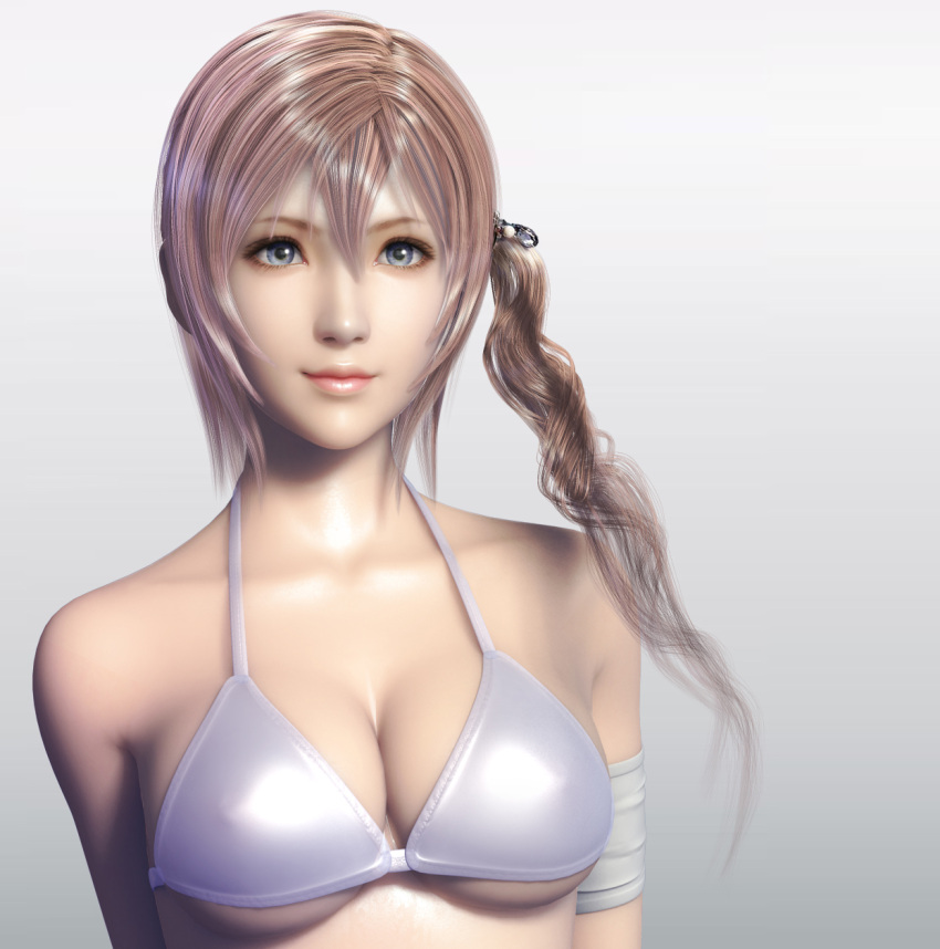1girl, 3d, armband, bikini_top, blue_eyes, breasts, cleavage, final_fantasy