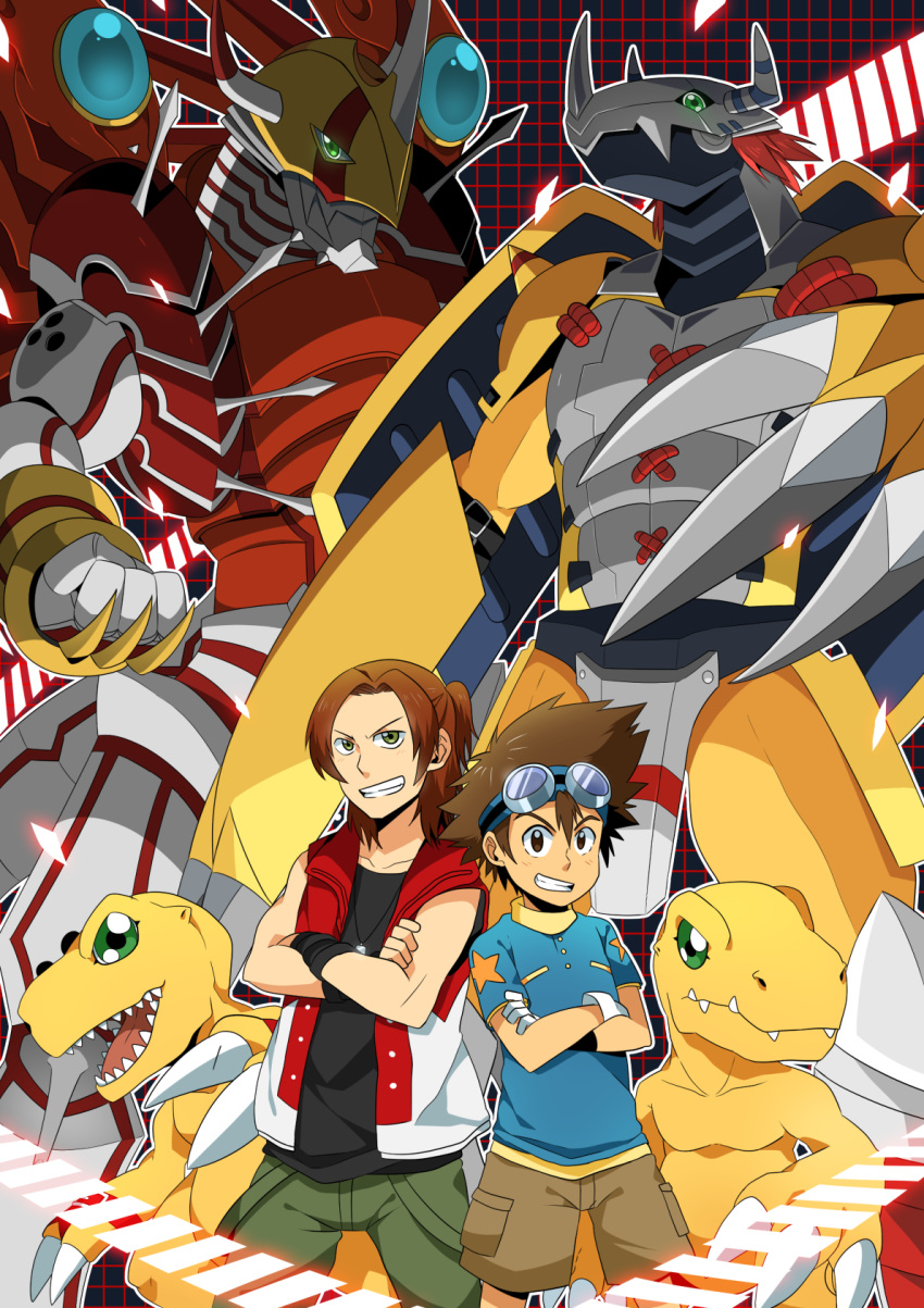 agumon, daimon_masaru, digimon, digimon_adventure, digimon_savers, highres, shinegreymon, wargreymon