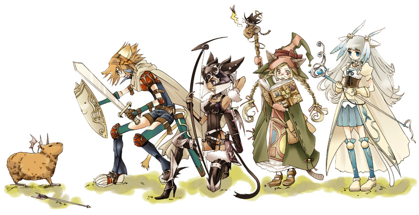 anoringo, armor, arrow, battle, bow_(weapon), capybara, dress, fantasy