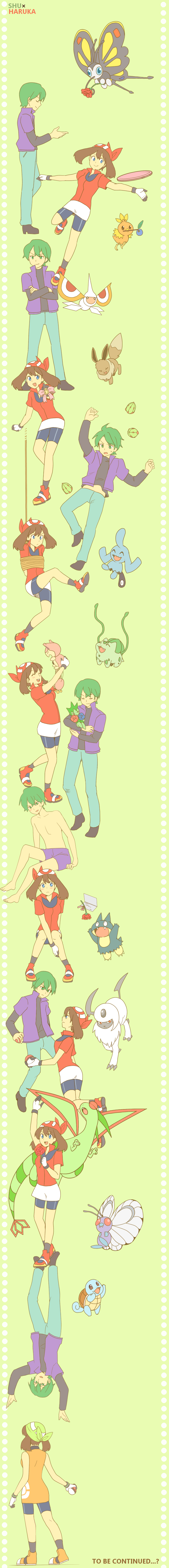 1boy, 1girl, absol, absurdres, alternate_costume, bandana, beautifly, bike_shorts