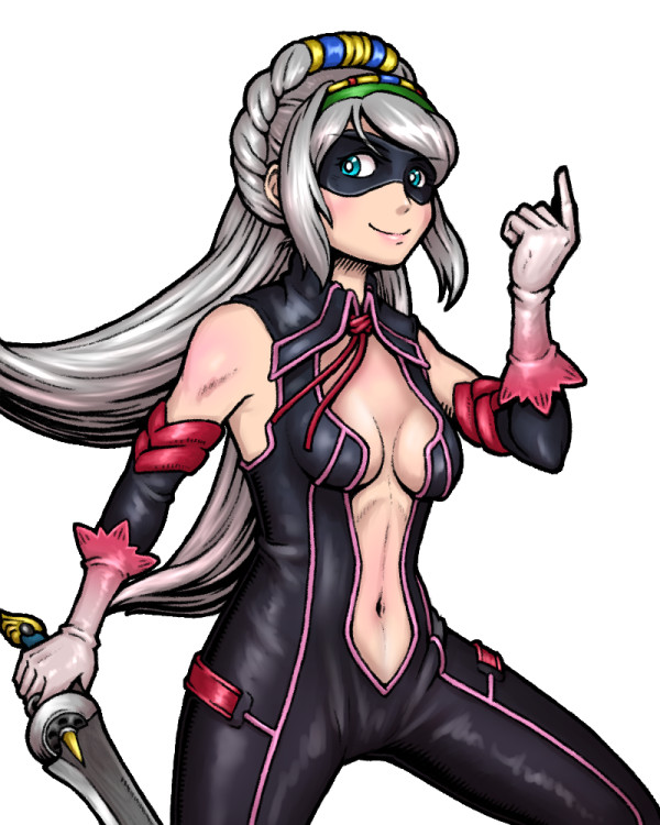 1girl, avril_vent_fleur, blue_eyes, bodysuit, braid, cleavage_cutout, cosplay, french_braid