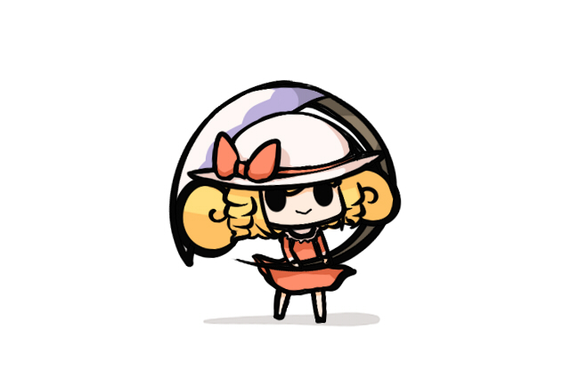 1girl, black_eyes, blonde_hair, chibi, elly, hat, saku_(osake_love), scythe