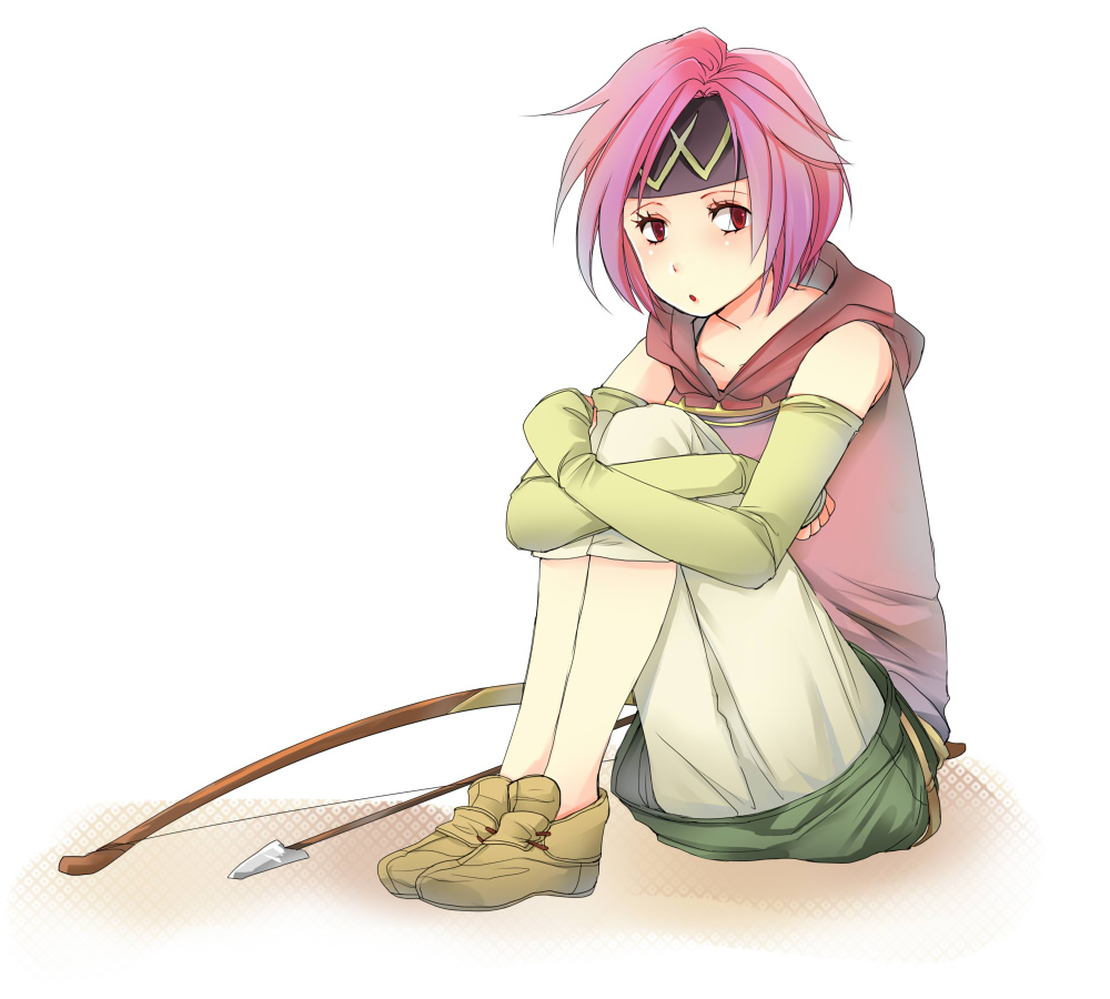 1girl, arrow, bow_(weapon), capri_pants, elbow_gloves, fingerless_gloves, fire_emblem, fire_emblem:_seima_no_kouseki