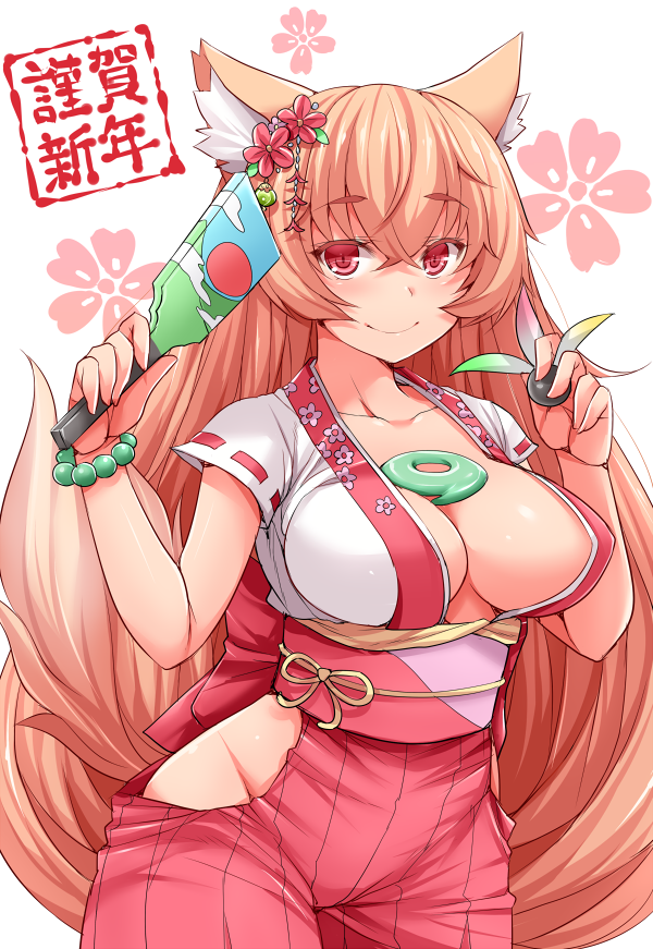 1girl, animal_ears, bare_hips, baton, blonde_hair, blush, bracelet, breasts
