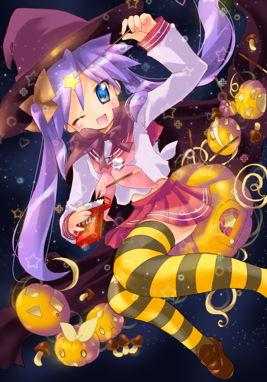 halloween, hat, highres, hiiragi_kagami, jack-o'-lantern, jack-o-lantern, jewelry, long_hair