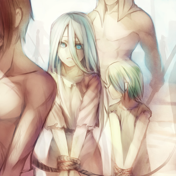 blue_eyes, blue_hair, bondage, bound_wrists, era_(traveling_bird), fishball, kisara, long_hair, rope, slave, white_hair, yu-gi-oh!, yuu-gi-ou, yuu-gi-ou_duel_monsters