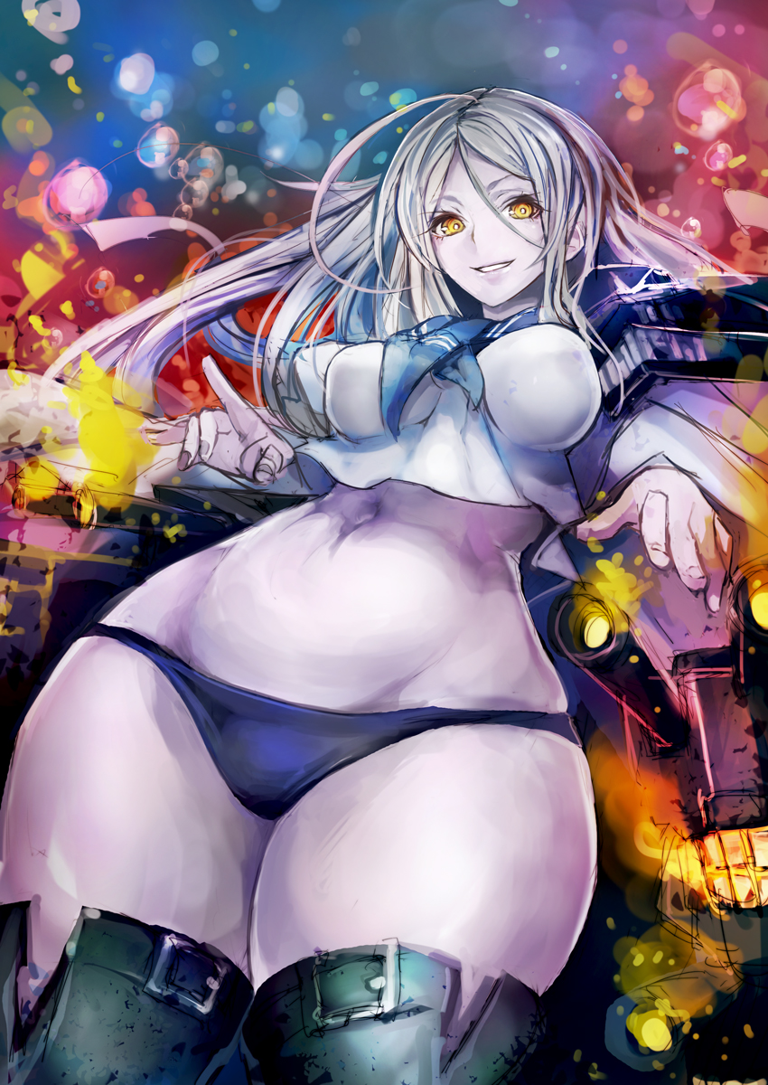1girl, ahoge, belly, breasts, highres, huge_ahoge, kantai_collection, long_hair