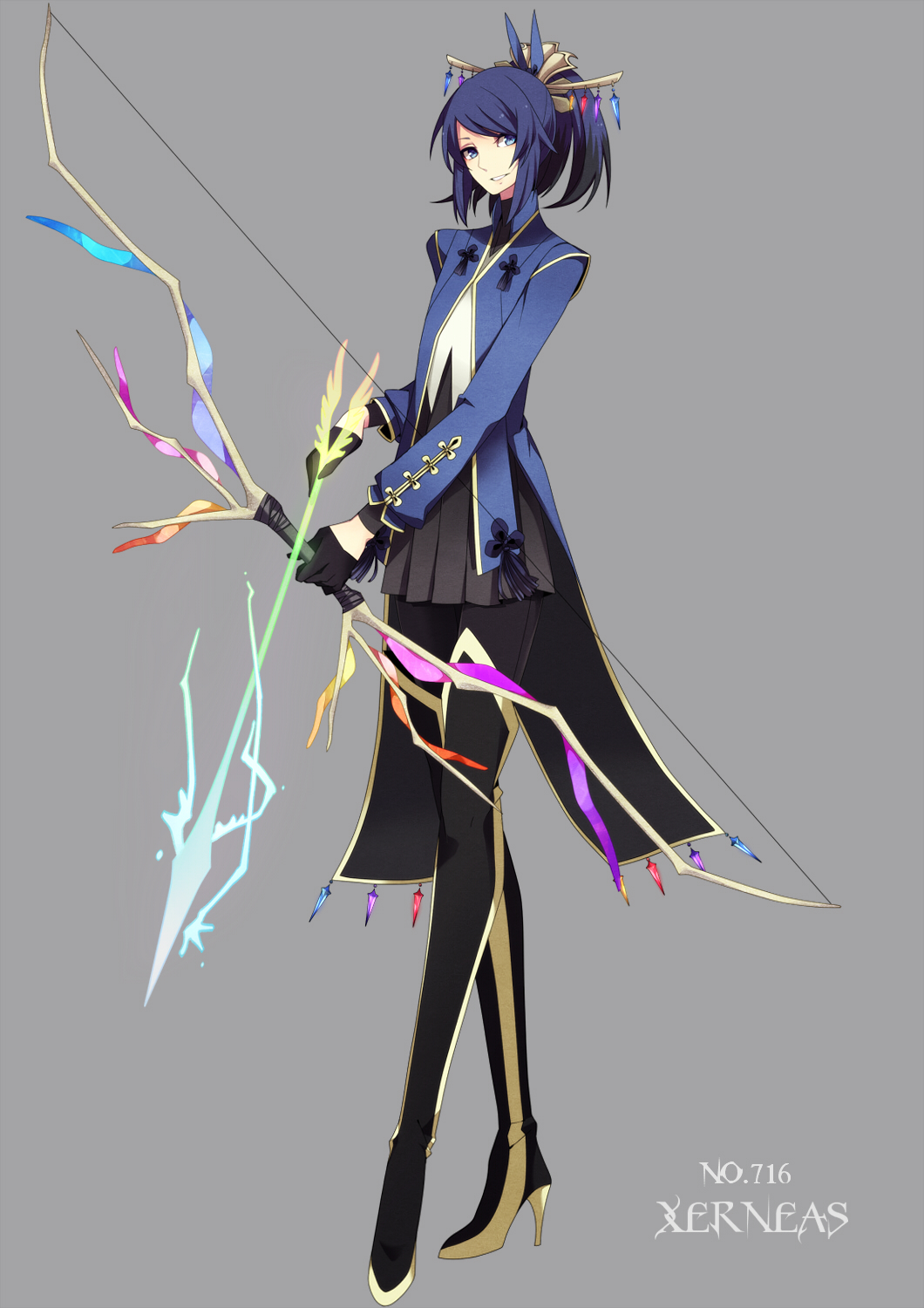 1boy, 1girl, blue_eyes, bow_(weapon), highres, pokemon, pokemon_(game), pokemon_xy