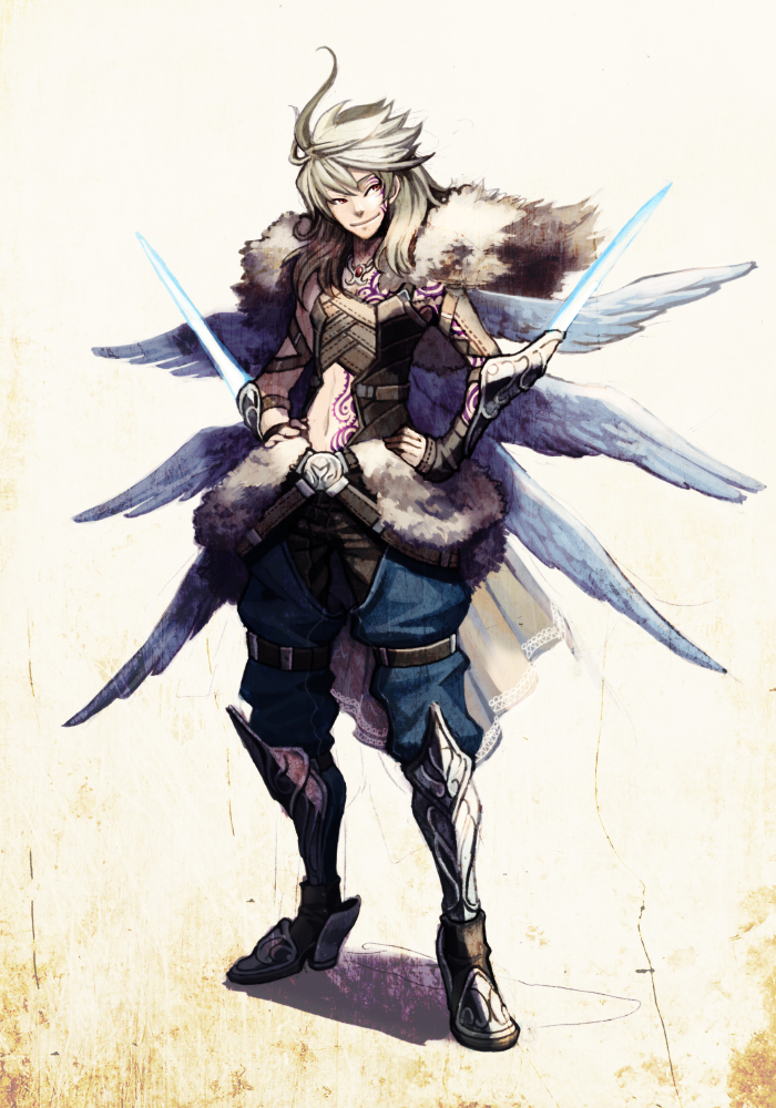 armor, bad_id, balmung, blonde_hair, male, original, red_eyes, solo
