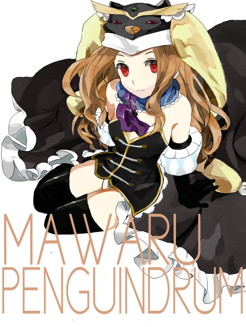 1girl, black_gloves, black_legwear, brown_hair, cakeoflime, corset, detached_sleeves, elbow_gloves