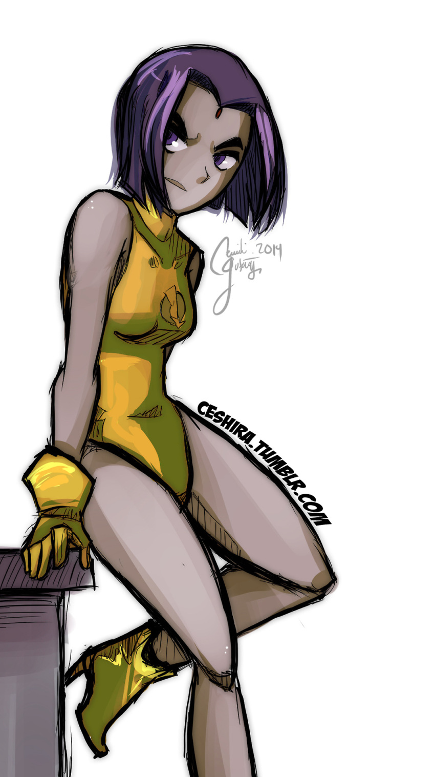 1girl, alternate_costume, bob_cut, boots, breasts, ceshira, colored_skin, dc_comics