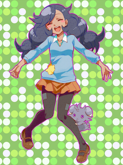 1girl, black_hair, black_legwear, blush_stickers, braid, closed_eyes, dark_skin, espurr