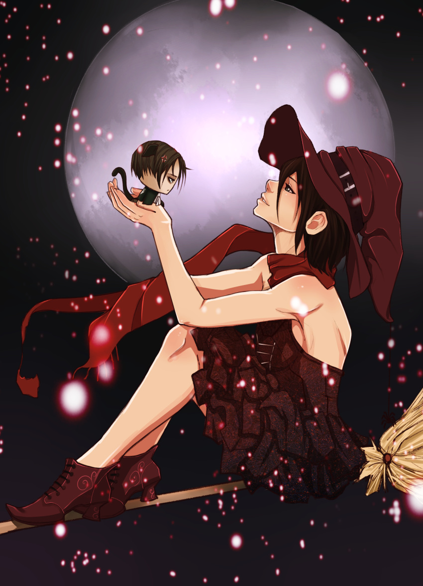 1boy, 1girl, absurdres, alternate_costume, anger_vein, animal_ears, ankle_boots, bare_legs