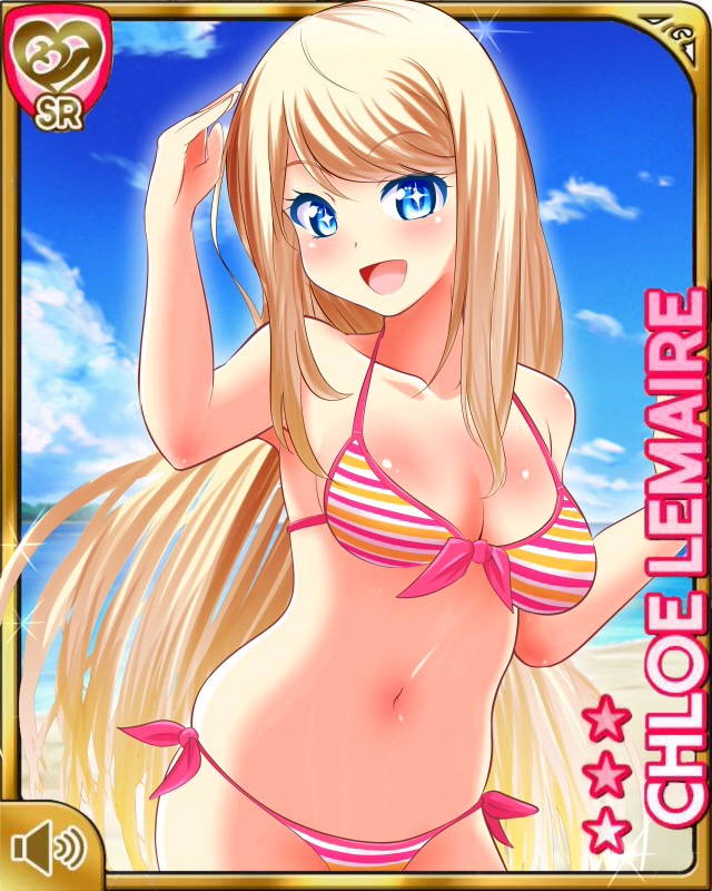 +_+, 1girl, bikini, blonde_hair, blue_eyes, chloe_lemaire, girlfriend_(kari), kurorettsu