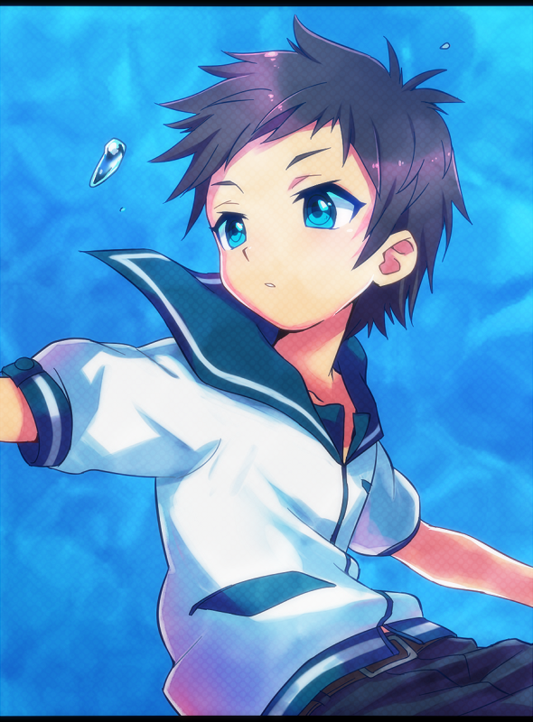 1boy, aqua_eyes, brown_hair, hirano_kei, nagi_no_asukara, sailor_collar, sakishima_hikari, school_uniform