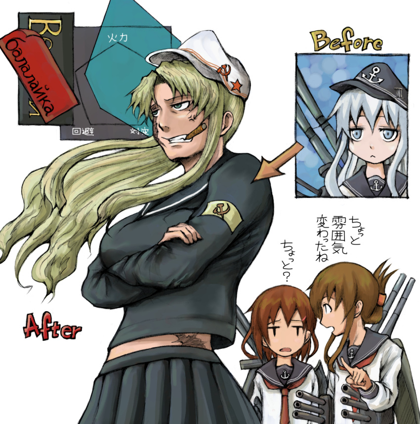 4girls, anger_vein, balalaika, black_lagoon, blonde_hair, blue_eyes, breasts, brown_hair