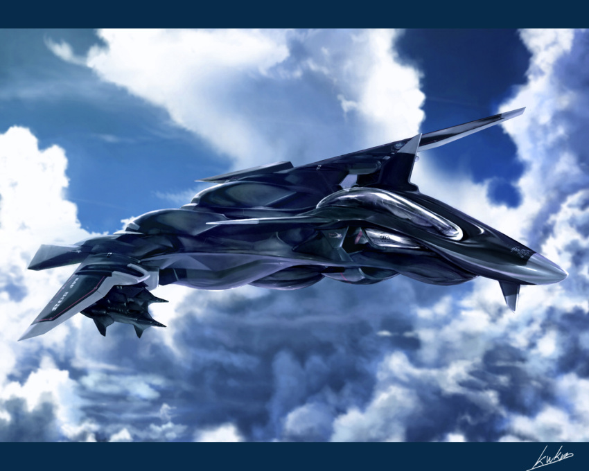 airplane, clouds, ffr-41mr, fighter_jet, jet, kawanakajima, letterboxed, no_humans