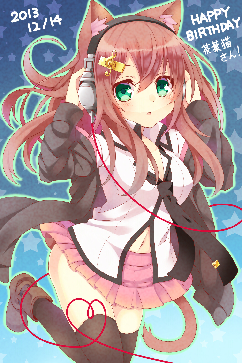 1girl, :o, animal_ears, black_legwear, borrowed_character, breasts, brown_hair, cat_ears