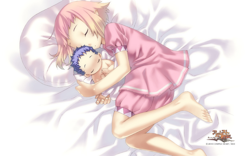 1girl, 2010, agarest_senki, agarest_senki_(series), ahoge, baby, barefoot, blonde_hair