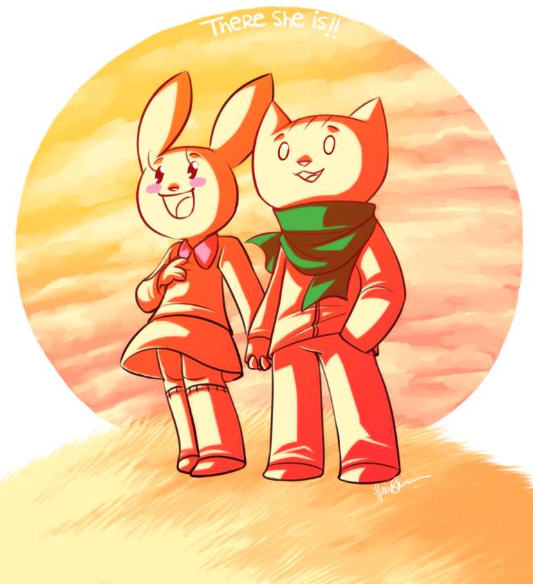 cat, couple, no_humans, rabbit, scarf, there_she_is!!