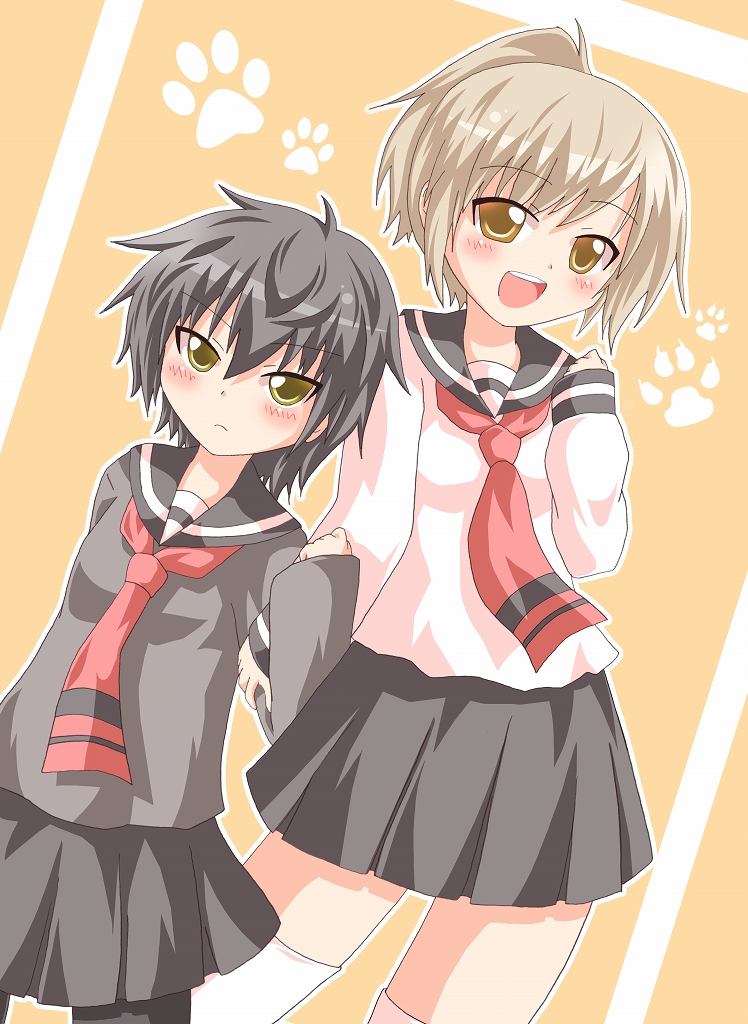 2girls, black_hair, blush, brown_eyes, brown_hair, inugami-san_to_nekoyama-san, inugami_yachiyo, kagerou_(kers)