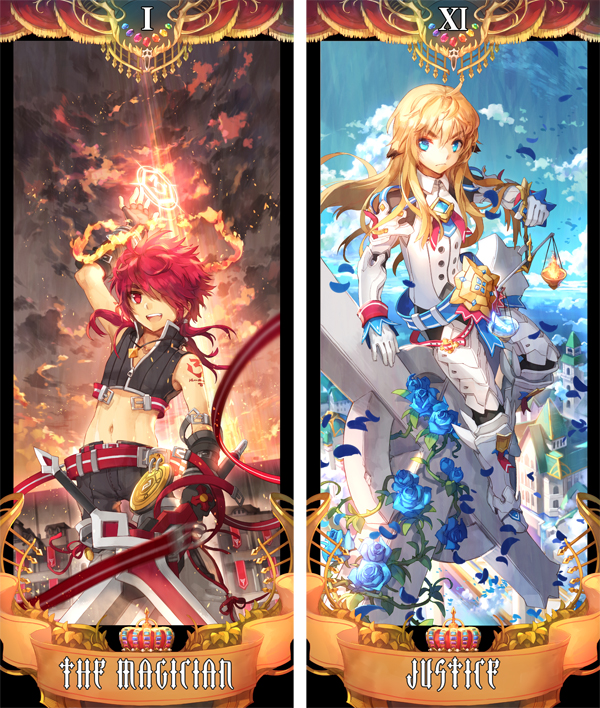 2boys, arm_up, armor, blonde_hair, blue_eyes, blue_rose, boots, buckle