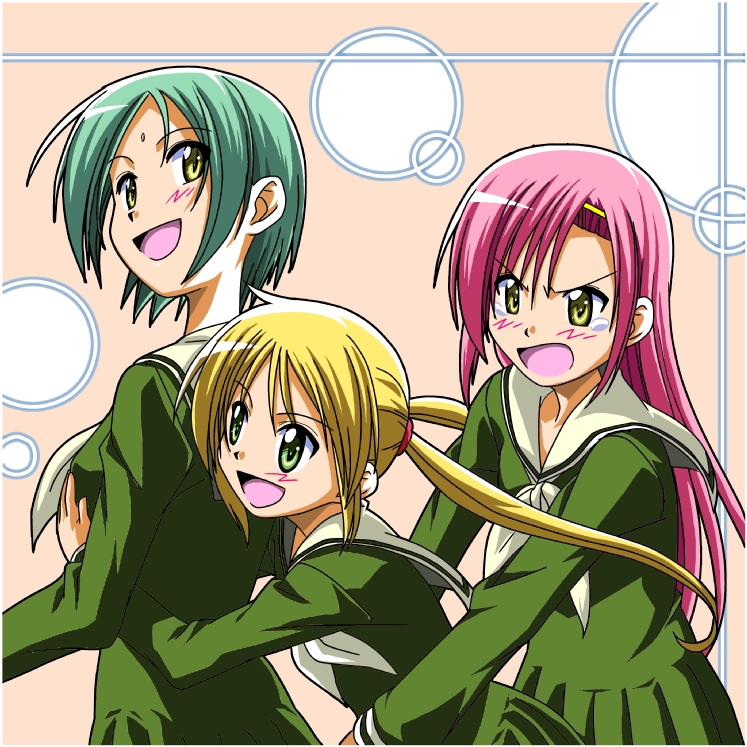 cosplay, facial_mark, forehead_mark, green_eyes, green_hair, grope, groping, hasekura_rei