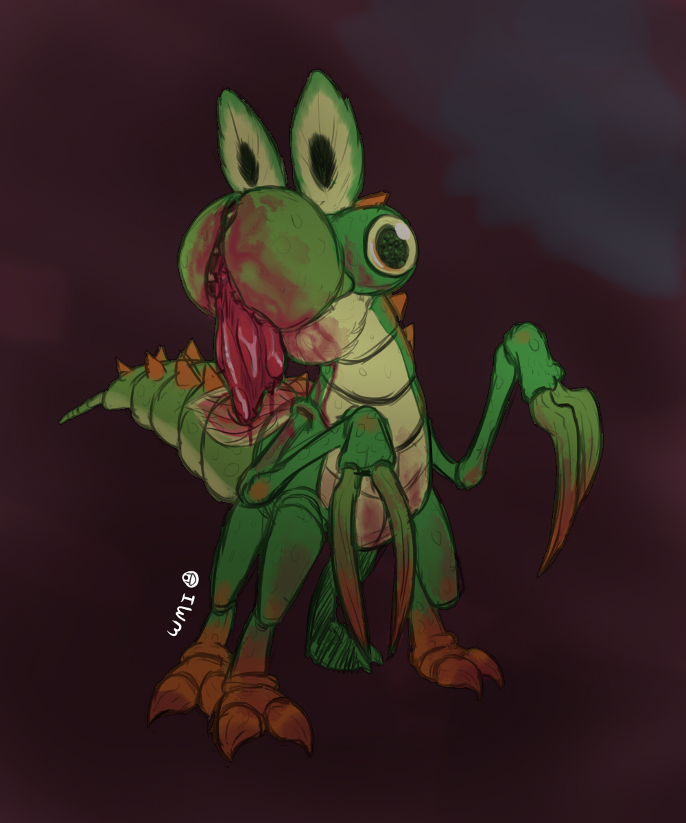 blood, blood_on_face, fusion, highres, insect, monster, no_humans, solo