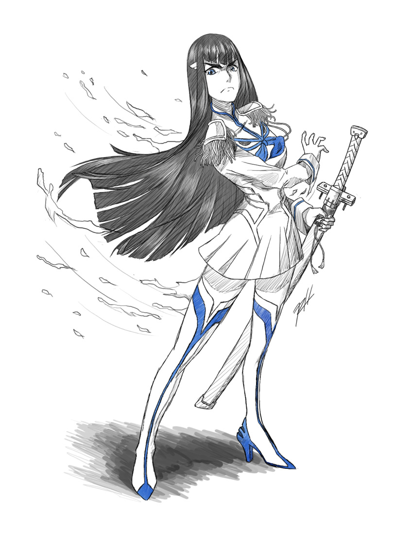 1girl, black_hair, boots, dress, epaulettes, highres, junketsu, kill_la_kill