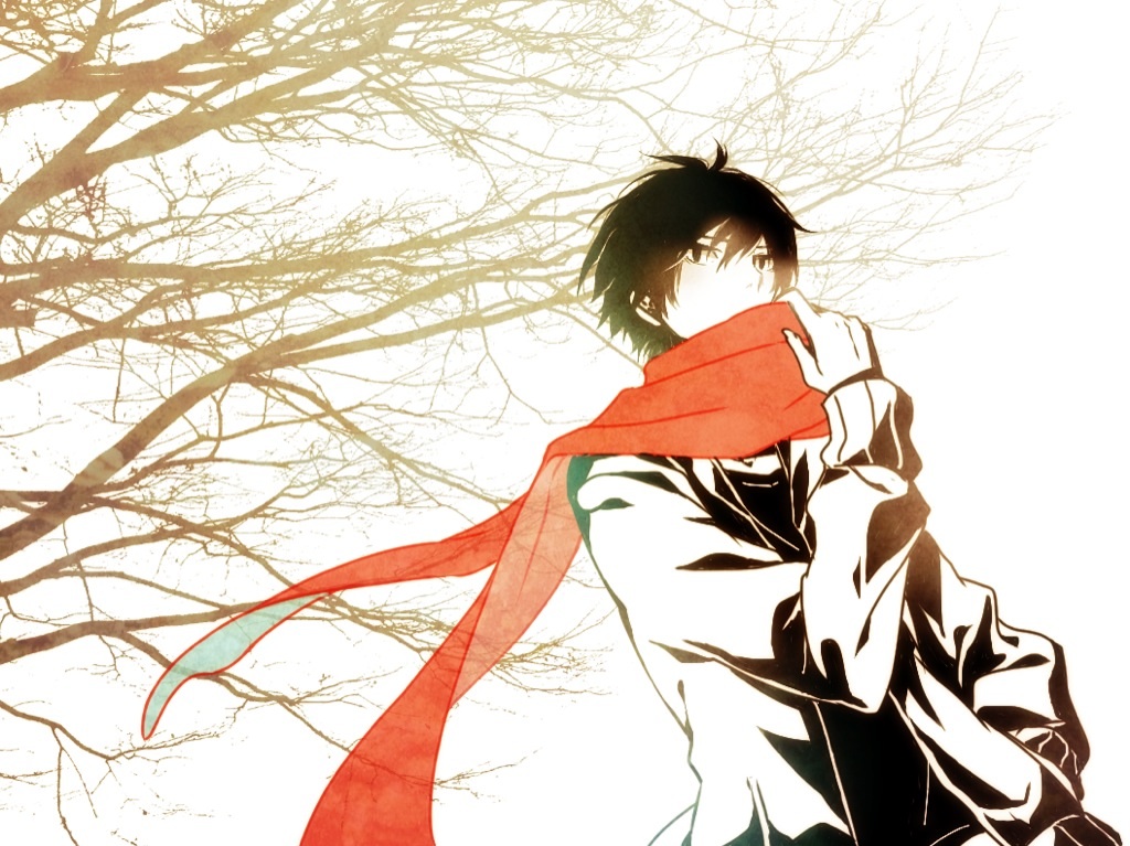 1boy, aa_shirotakabu, black_hair, jacket, kagerou_project, kisaragi_shintarou, scarf, short_hair