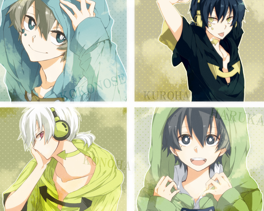 4boys, asuna_(doruru-mon), black_hair, blue_eyes, character_name, dark_konoha, directional_arrow, grey_hair