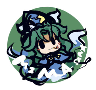 1girl, :3, black_eyes, blush, chibi, circle, eating, food