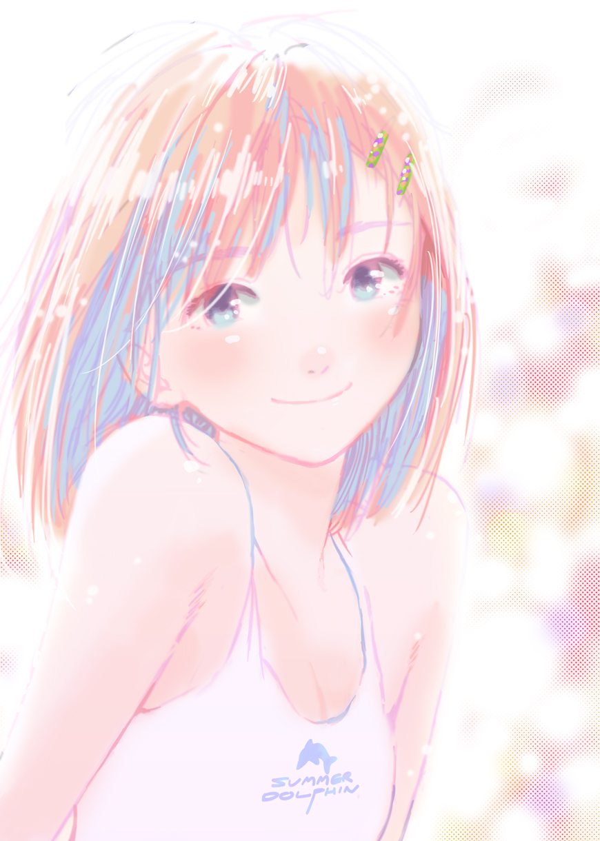 1girl, blue_eyes, blush, brown_hair, face, hair_ornament, hairclip, highres