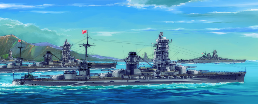 battleship, cannon, commentary_request, fusou_(battleship), highres, hyuuga_(battleship), imperial_japanese_navy, ise_(battleship)