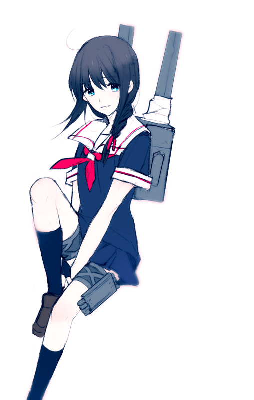 1girl, ahoge, black_hair, blue_eyes, braid, kantai_collection, kazunon, long_hair