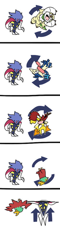 chesnaught, delphox, greninja, hawlucha, malamar, no_humans, plainwhite, pokemon