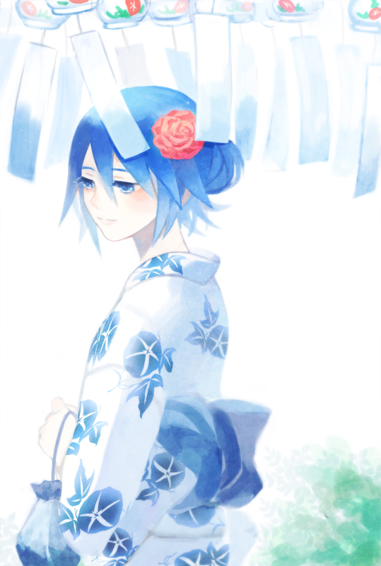 1girl, akizuno, alternate_hairstyle, aqua_(kingdom_hearts), blue_eyes, blue_hair, japanese_clothes, kimono