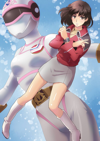 1girl, brown_eyes, brown_hair, change_mermaid, dengeki_sentai_changeman, female, izumi_rion, legs, nagisa_sayaka, sentai, short_hair, solo, super_sentai