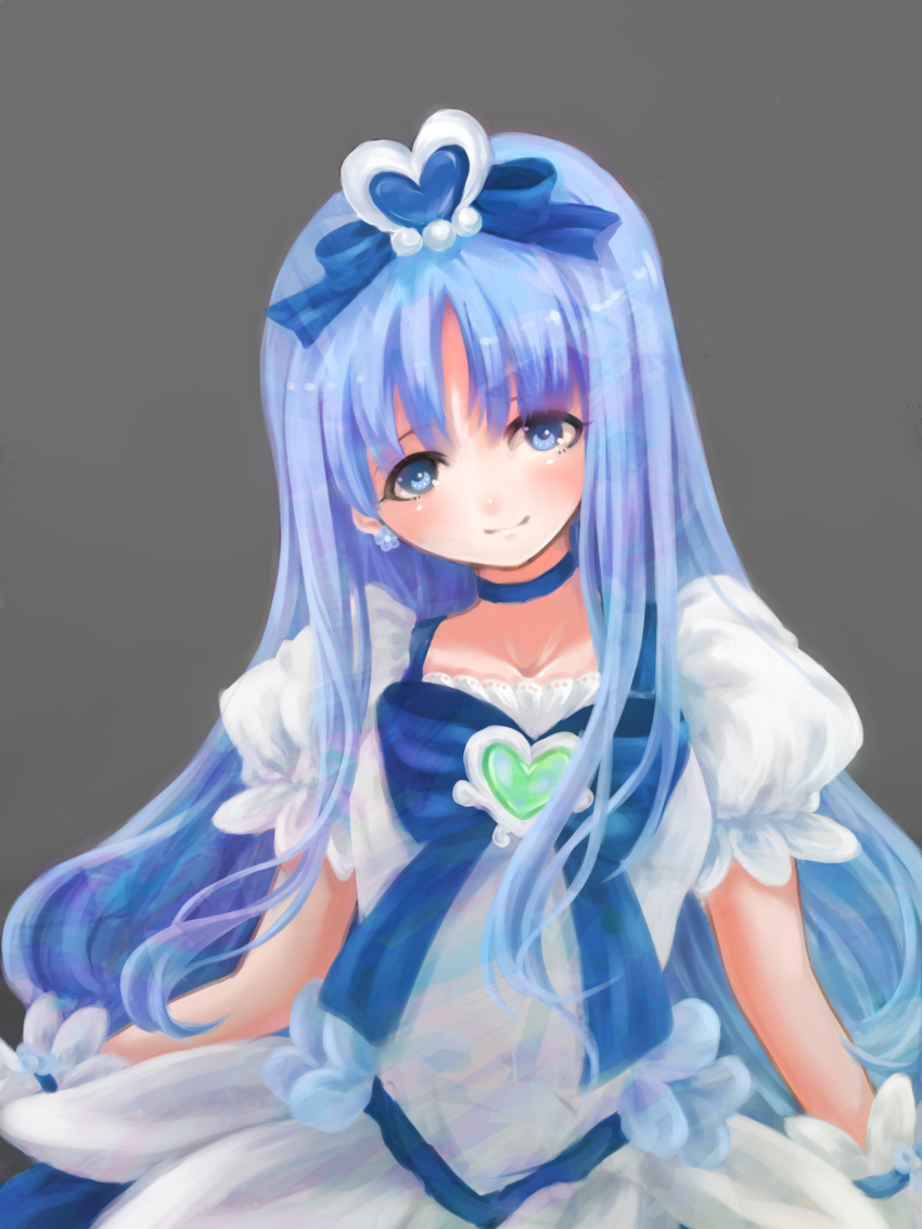 1girl, absurdres, blue_eyes, blue_hair, bow, brooch, choker, cure_marine