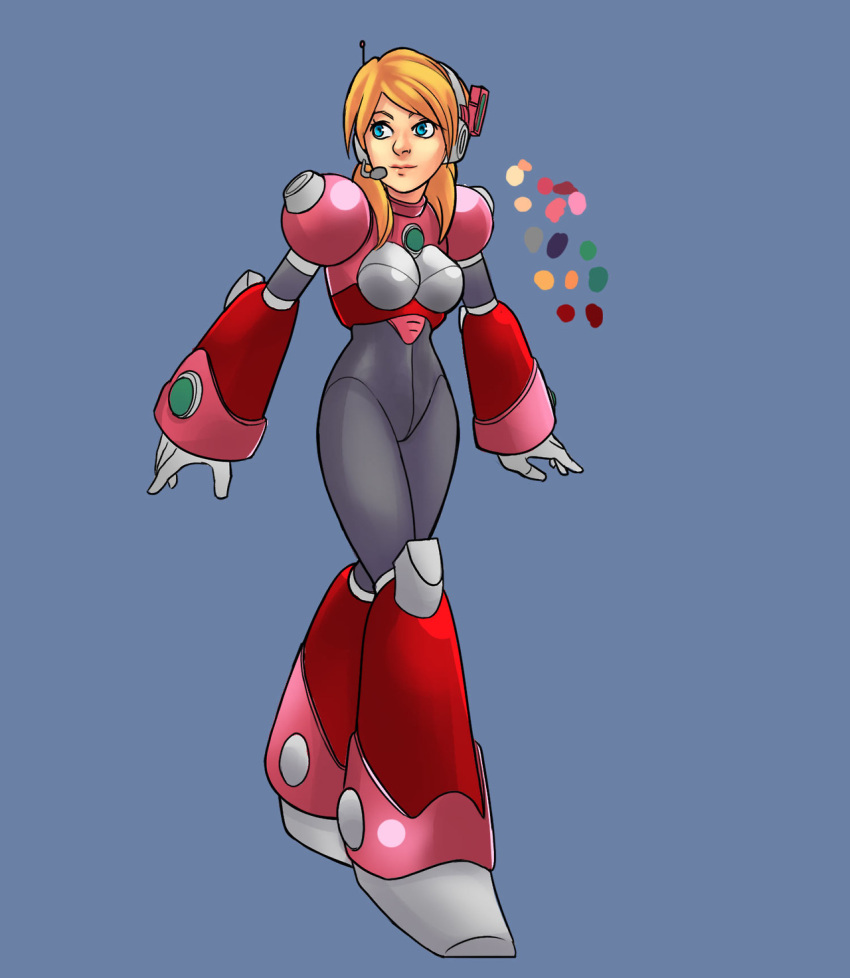 1girl, alia_(rockman), android, blonde_hair, blue_eyes, color_guide, full_body, g138