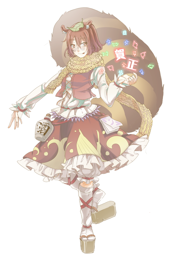 1girl, animal_ears, bird, bloomers, brown_eyes, brown_hair, clog_sandals, dog
