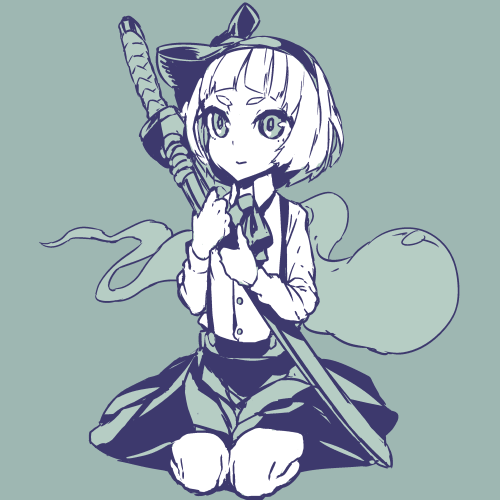 1girl, ascot, black_bow, blue_background, bob_cut, bow, buttons, dress_shirt