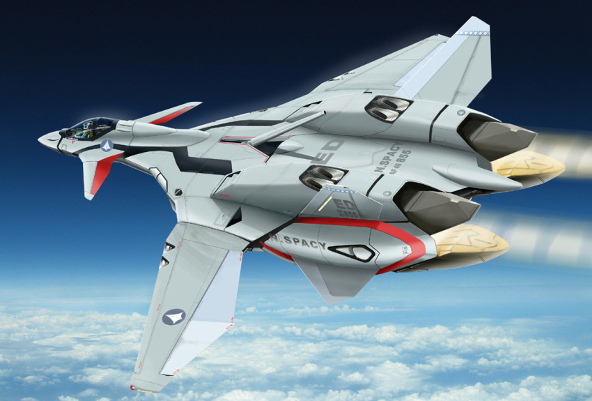 canards, clouds, flying, isamu_dyson, macross, macross_plus, mecha, mick