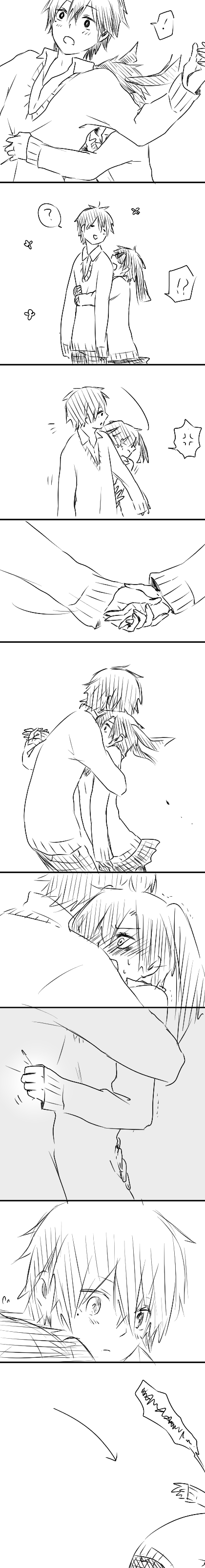 !?, 1boy, 1girl, ?, absurdres, anger_vein, black_hair, blush