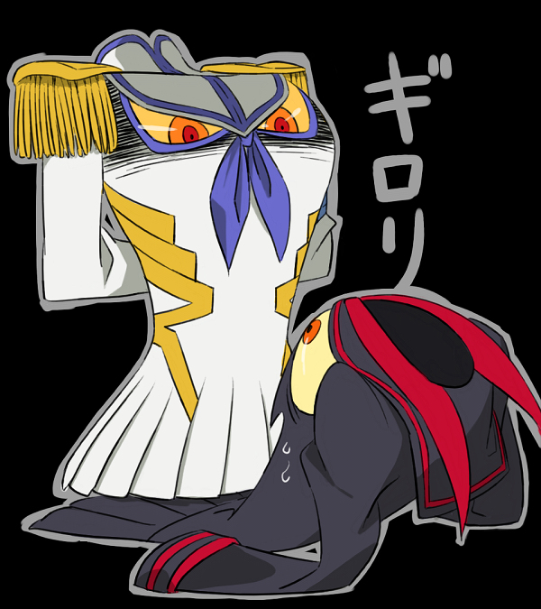 black_background, junketsu, kill_la_kill, living_clothes, mizuiroregent, no_humans, senketsu