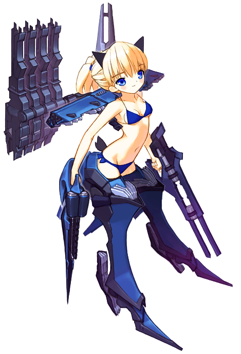 armored_core, armored_core:_for_answer, blonde_hair, blue_eyes, machine_gun, mecha_musume, missile_launcher, otsdarva