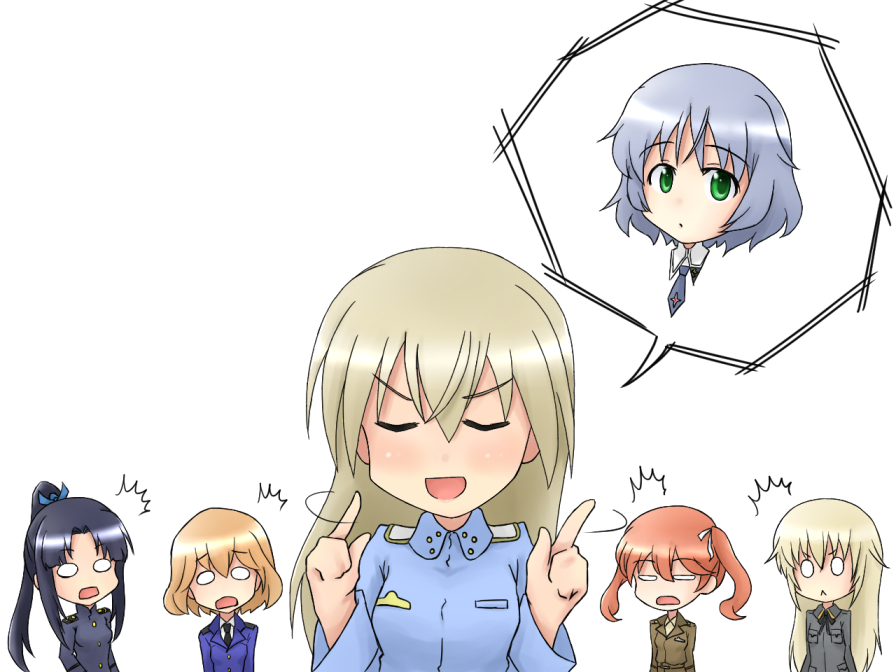 6+girls, :<, amelie_planchard, black_hair, blonde_hair, brown_hair, closed_eyes, eila_ilmatar_juutilainen